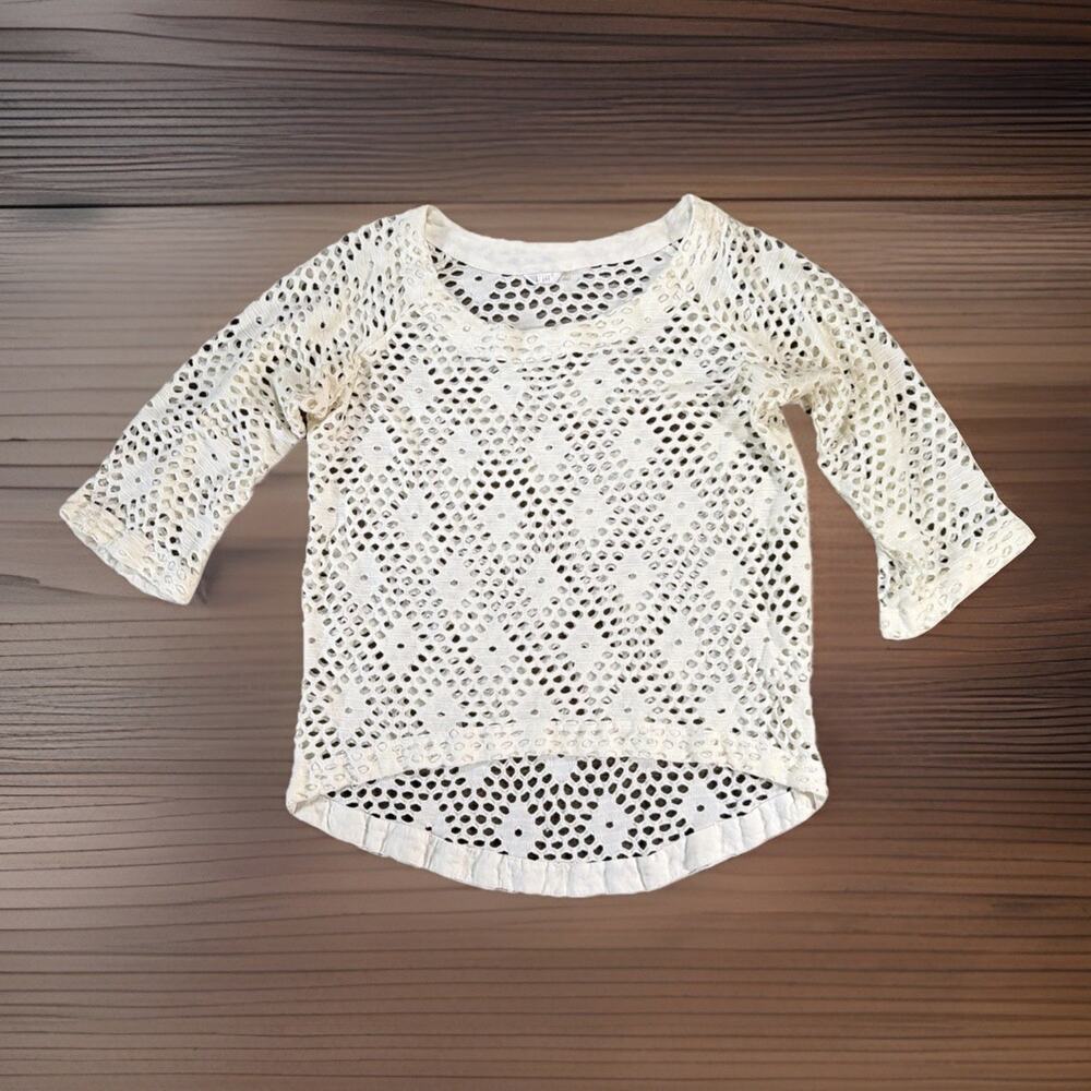 Y2K Kaktus Sz L Ivory Crochet Open Knit Top Boho Whimsigoth Festival Fairy Sheer